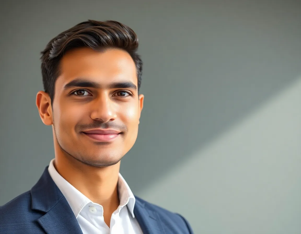 Professional headshot of a young male finance expert, head of client relations and bookkeeping.